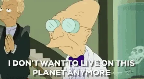 A six-panel meme featuring the animated character Professor Farnsworth from Futurama, shown in a hallway with stairs and…