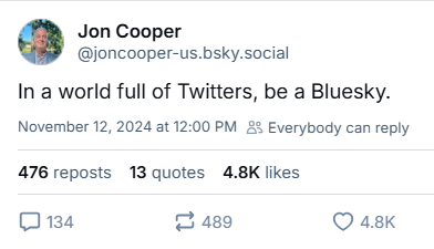 A screenshot of a Bluesky social media post by user Jon Cooper, showing his profile picture, handle, and the text 'In a…