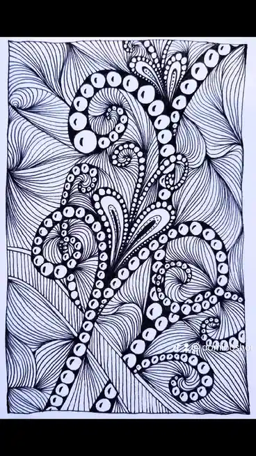 A black-and-white line drawing depicts an abstract, stylized octopus with swirling tentacles adorned with circular suckers…