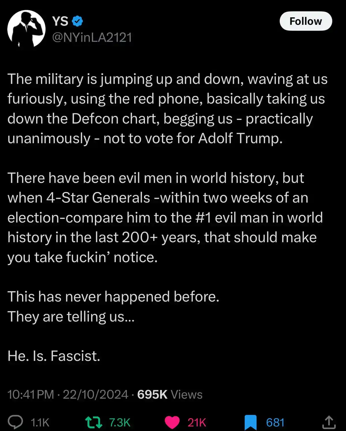 For Those in the Back: Let Me Make This Clear, HE'S A FASCIST!!!