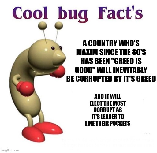 A cartoonish beige bug with red boxing gloves and feet stands on a white background. Purple text at the top reads 'Cool bug…
