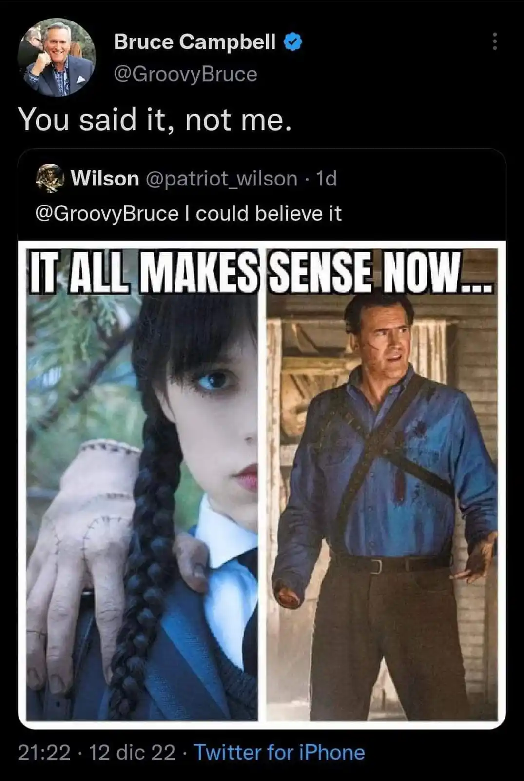A split image shows Wednesday Addams from 'Wednesday' on the left, looking serious with her signature braids and stitched…