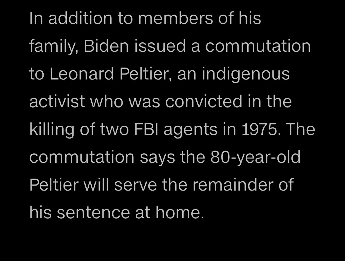 The image displays a black background with white text that reads: 'In addition to members of his family, Biden issued a…