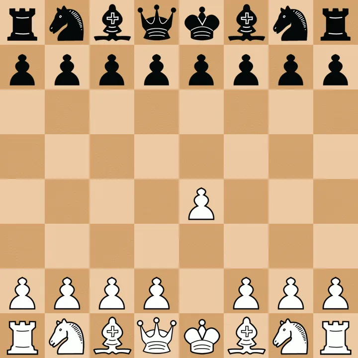 A chessboard image with pieces arranged in a chaotic, mirrored, and duplicated pattern, visually suggesting an impossible or…