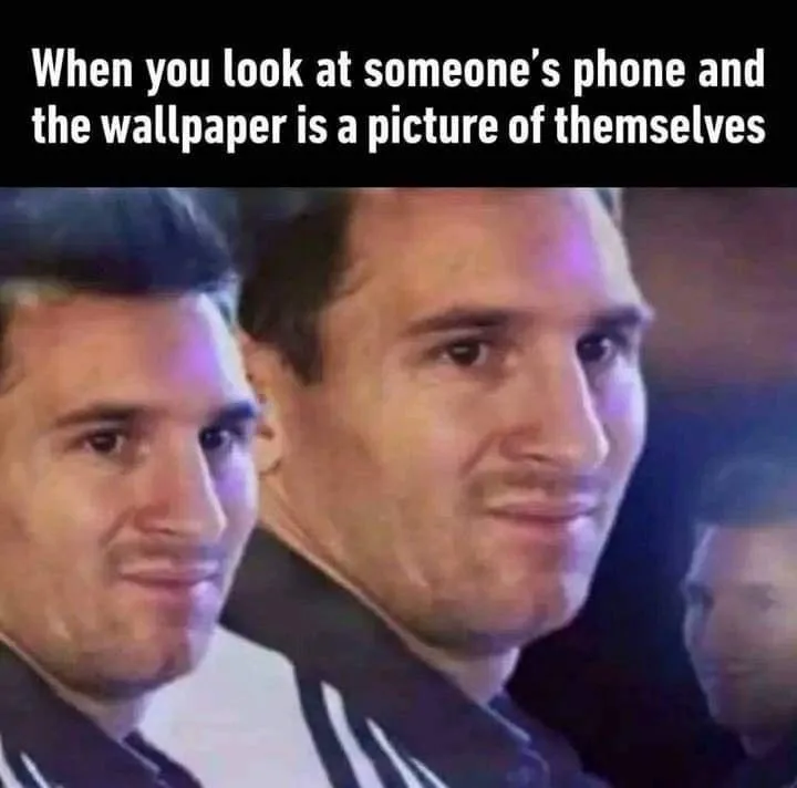 The image shows a close-up of Lionel Messi with a smug, self-satisfied smirk, overlaid with the text 'When you look at…