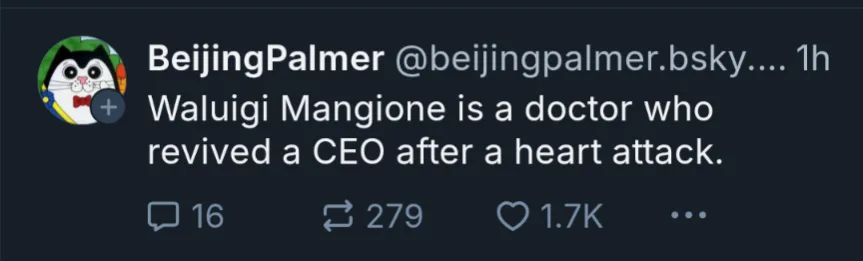 A screenshot of a social media post from a user named 'BeijingPalmer' with a cartoon cat profile picture. The post text…