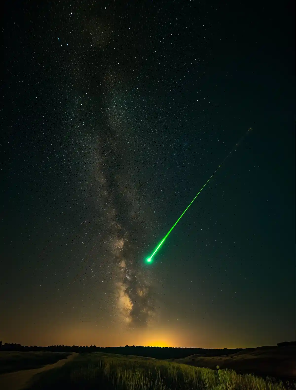 A night sky photograph shows the Milky Way galaxy stretching across a star-filled dark sky above a silhouetted landscape…