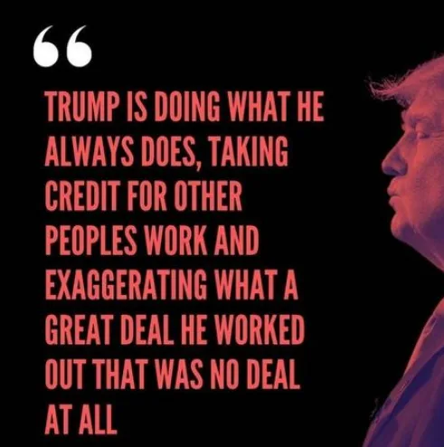 A black background image shows a side profile of Donald Trump with a reddish-purple tint. Large, bold, red text is overlaid…