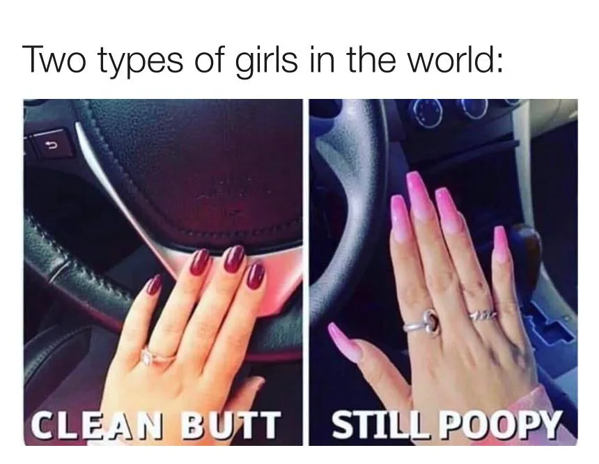 The image is split into two panels showing hands resting on car steering wheels. The left panel shows a hand with dark red…