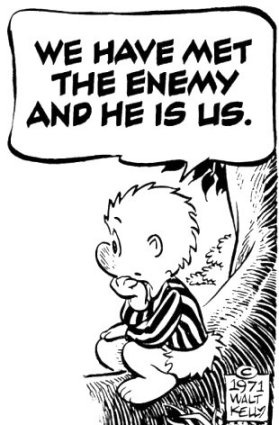 A black-and-white comic panel shows a young boy with spiky hair, wearing a striped shirt, sitting on the ground and looking…