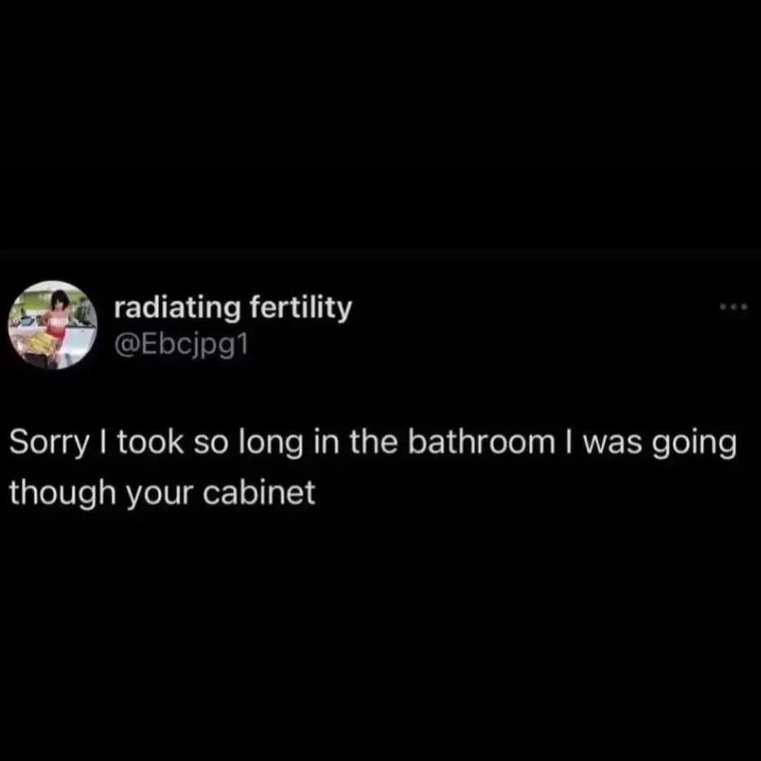 A screenshot of a tweet from the account 'radiating fertility' (@Ebcjpg1) with a black background. The tweet text reads…