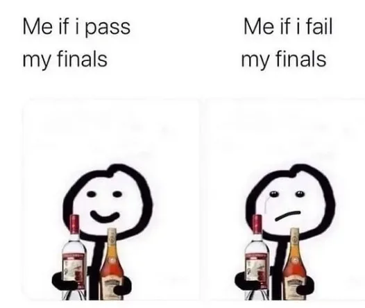 The image shows two panels side by side. Each panel features a simple black outline stick figure holding two bottles of…