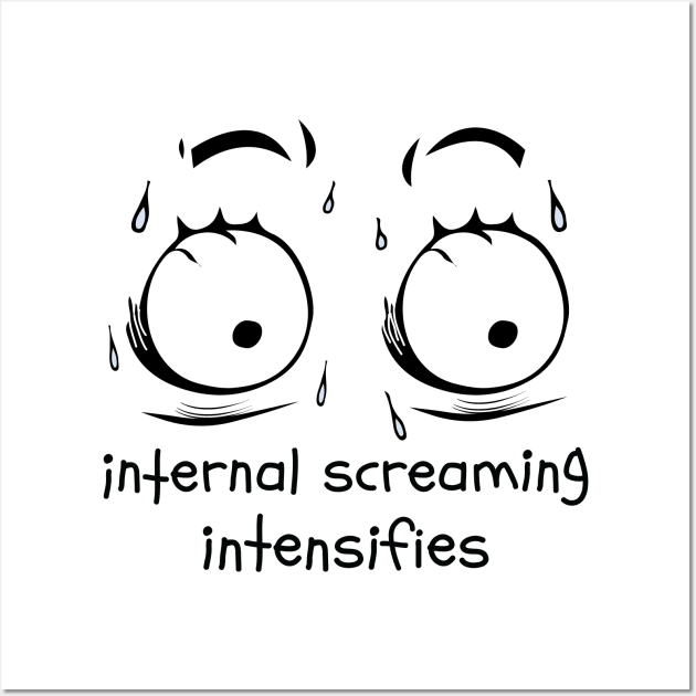 A black-and-white cartoon drawing shows two wide, teary eyes with sweat drops falling from the brows, conveying extreme…