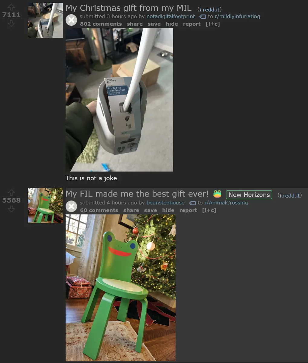 A person holds up a toilet brush set in its packaging, with the text 'My Christmas gift from my MIL' overlaid. The image is…