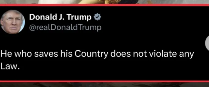 A screenshot of a tweet from Donald J. Trump's verified Twitter account, displaying his profile picture and handle…