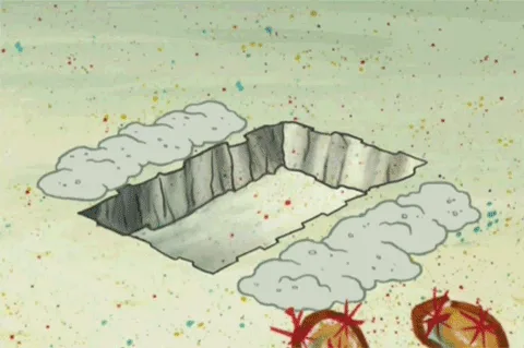 A three-panel comic strip from SpongeBob SquarePants shows SpongeBob falling into a hole, then emerging with a determined…