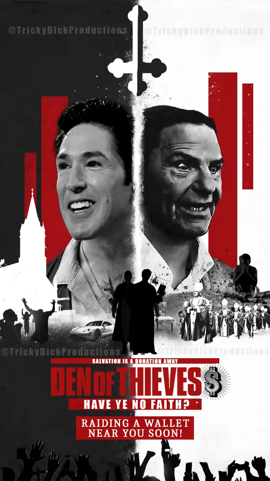 A black-and-white image split vertically, showing actor Mark Wahlberg smiling on the left and actor Gerard Butler with a…