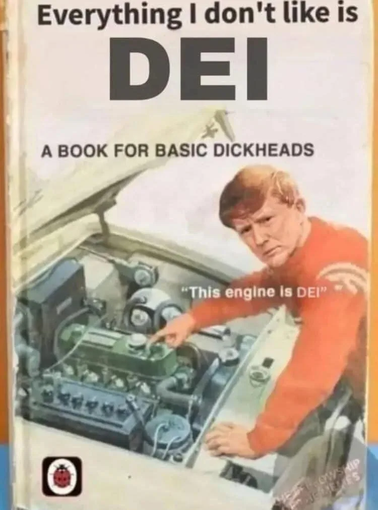The image shows a vintage book cover featuring a man in an orange shirt pointing at a car engine. The text overlaid on the…