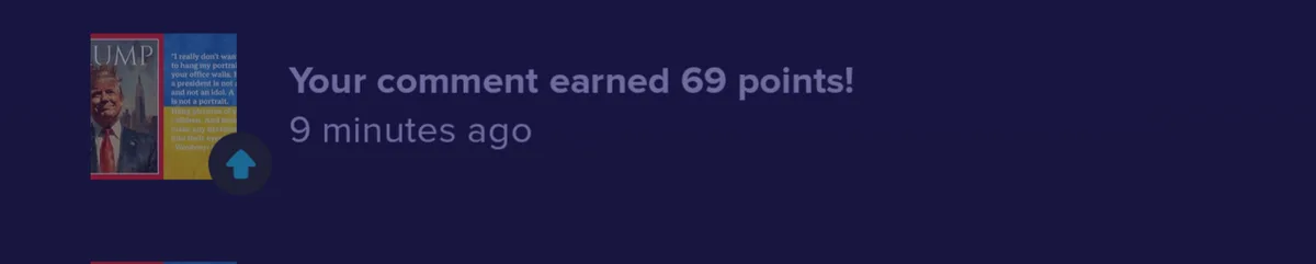 A screenshot of a Reddit-style comment notification showing a user's comment earned 69 points nine minutes ago. The profile…