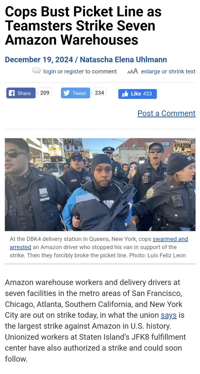 A screenshot of a news article from December 19, 2024, shows police officers arresting a man in a blue jacket at an Amazon…