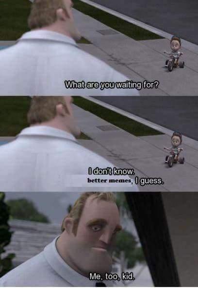 Three-panel meme from the animated movie 'Monsters, Inc.' showing a large man in a white shirt asking a small child on a…
