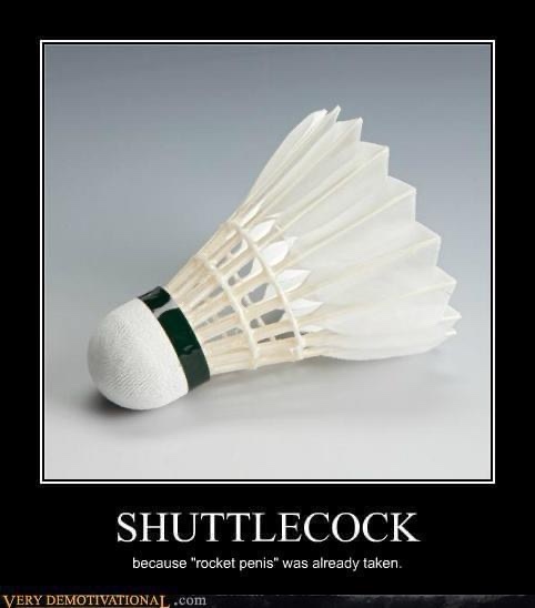 A white feathered badminton shuttlecock lies on a plain gray surface. Overlaid text in bold white capital letters reads…
