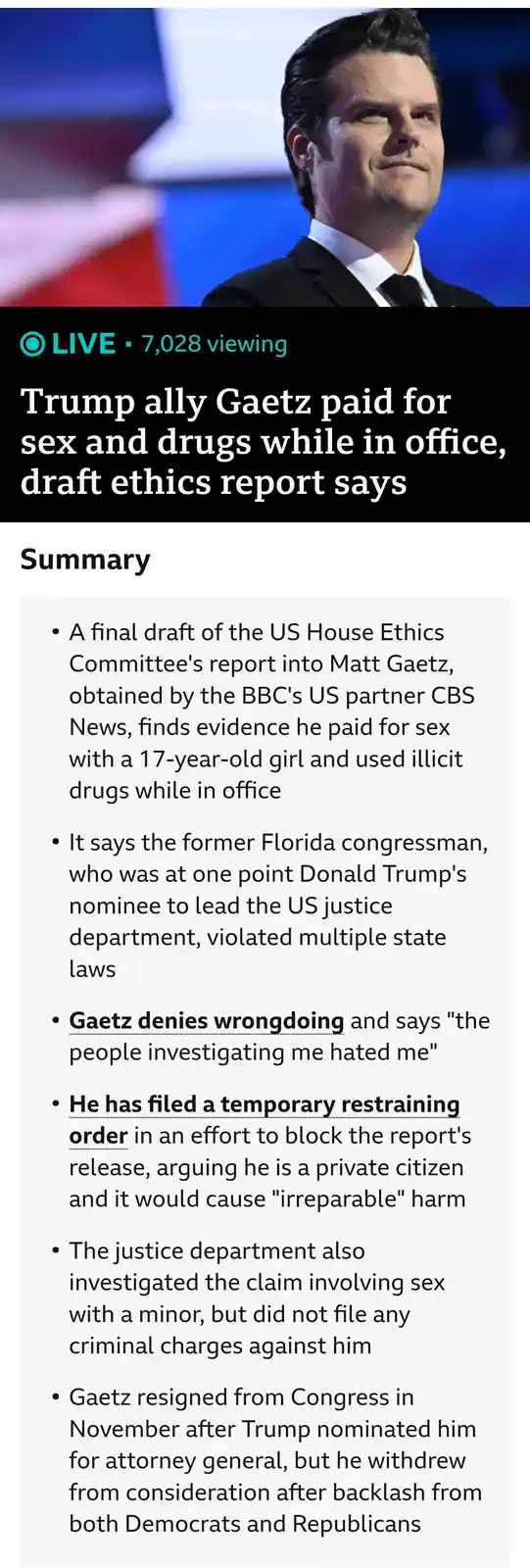 The image shows a man in a suit looking upward with a smug expression, overlaid with a news article headline and summary…
