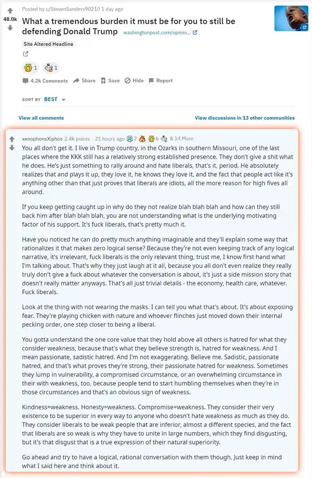 A screenshot of a Reddit comment thread under a post titled 'What a tremendous burden it must be for you to still be…