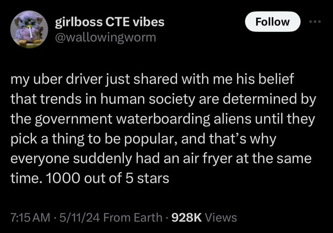 A screenshot of a tweet from a user named 'girlboss CTE vibes' (@wallowingworm) with a black background and white text. The…