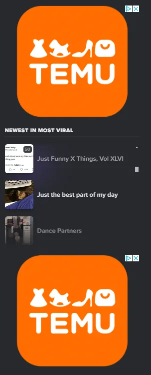 The image displays the orange Temu app logo with white icons and text, repeated twice vertically on a dark background…