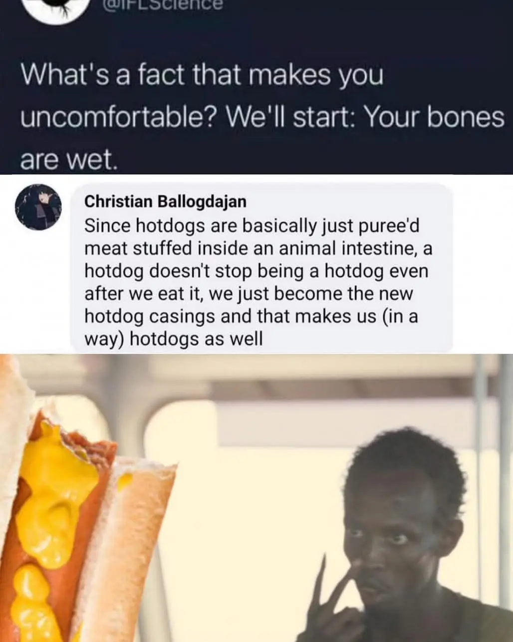 The image shows a screenshot of a Twitter thread where a user asks for uncomfortable facts, and Christian Ballogdajan…