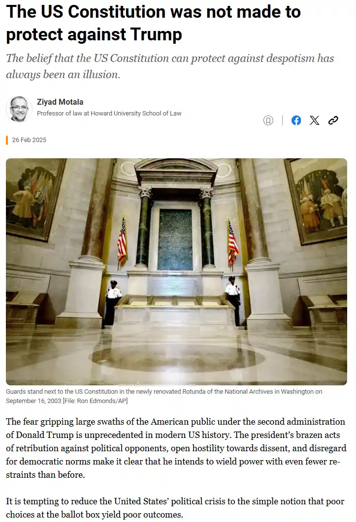 A screenshot of a news article by Ziyad Motala, professor of law at Howard University School of Law, dated February 26…