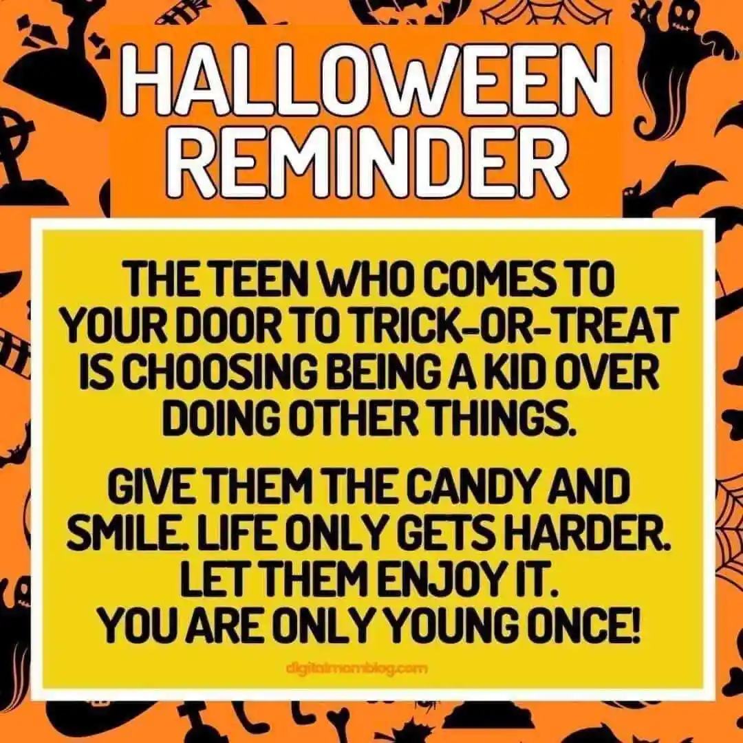 An orange Halloween-themed image with black spooky icons like ghosts, bats, and tombstones. A large yellow box contains bold…