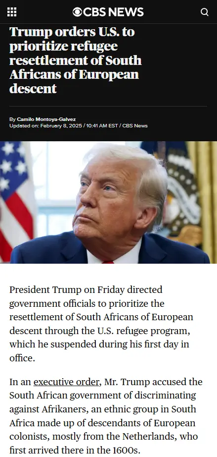 A screenshot of a CBS News article with a photo of Donald Trump looking serious. The headline reads 'Trump orders U.S. to…