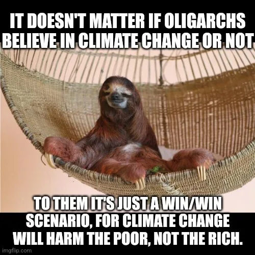 A sloth is lounging in a woven hammock, looking calm and unbothered. White bold text overlays the image, stating: 'IT…