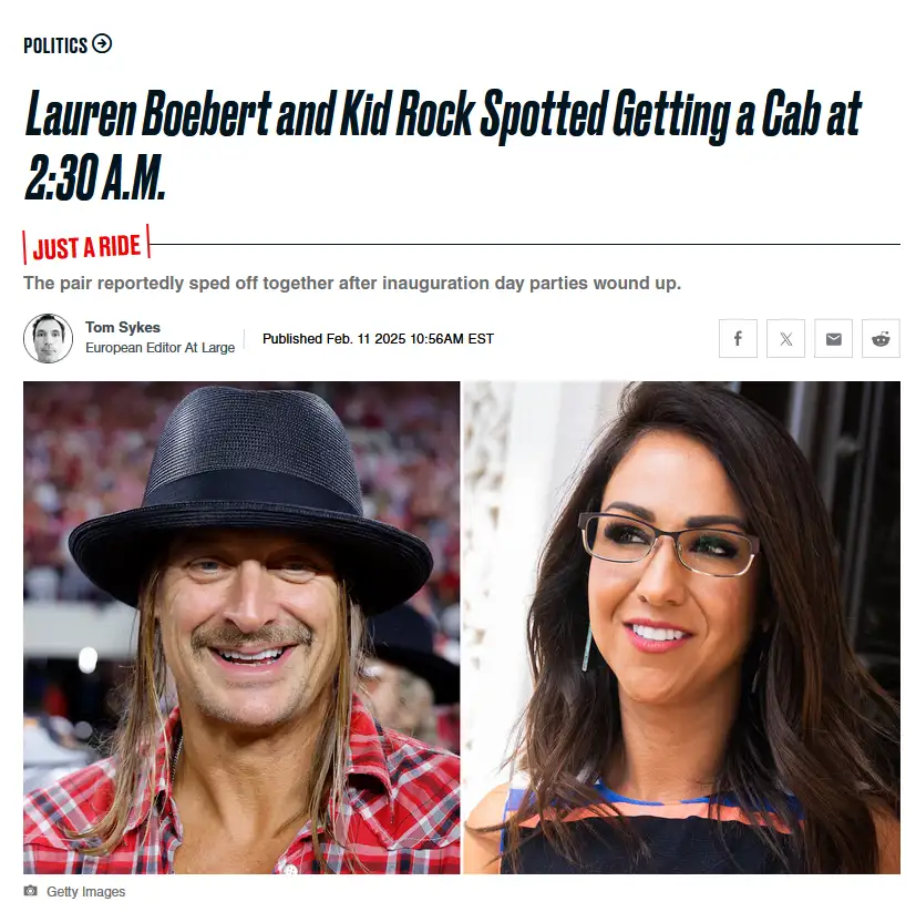 A screenshot of a news article shows side-by-side photos of Kid Rock wearing a black fedora and a red plaid shirt, and…
