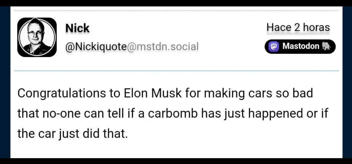 A screenshot of a Mastodon post by user Nick (@Nickiquote@mstdn.social) from two hours ago. The post reads: 'Congratulations…