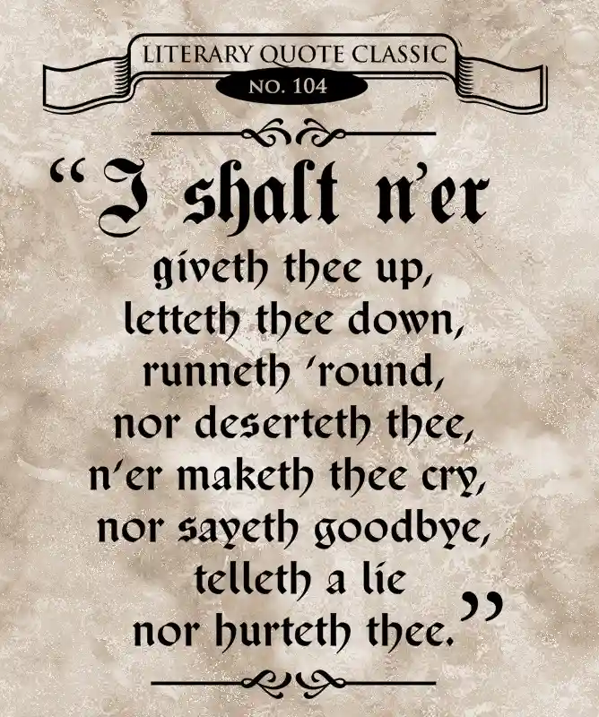 An image styled as a vintage literary quote, labeled 'LITERARY QUOTE CLASSIC NO. 104', displays a humorous, intentionally…