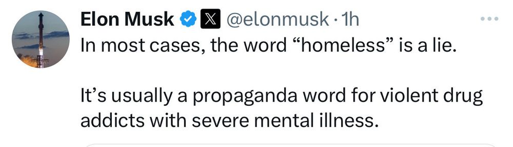 A screenshot of a tweet from Elon Musk's verified X account, showing his profile picture of a rocket launch and his tweet…