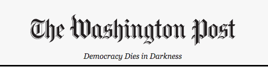 The image displays the masthead of The Washington Post newspaper, featuring its iconic black serif logo and the tagline…