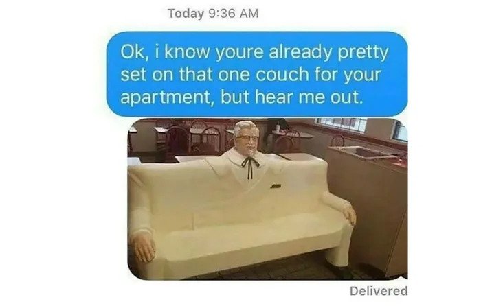 A screenshot of a text message conversation shows a blue bubble with the text 'Ok, i know youre already pretty set on that…