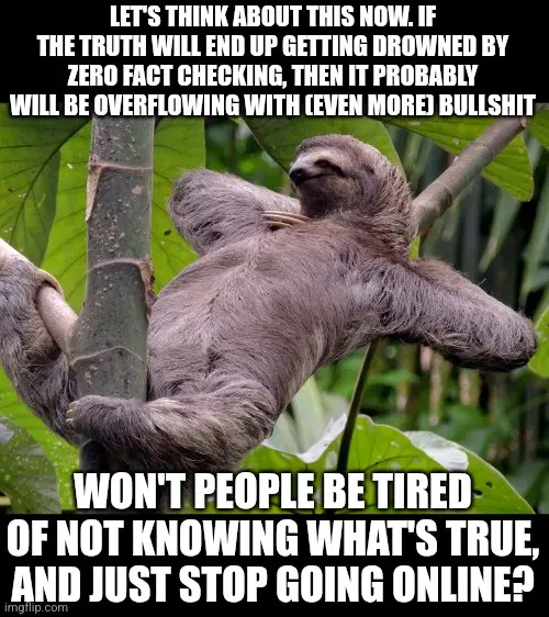 A sloth is hanging lazily from a tree branch in a lush green forest, appearing relaxed and unbothered. Overlaid text in bold…