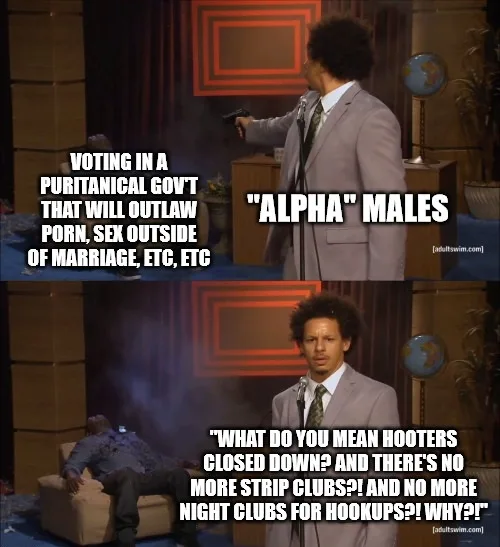 A two-panel meme featuring a man in a suit holding a gun to another man's head in the top panel, with text reading 'VOTING…