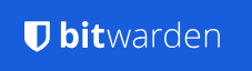 The image displays the Bitwarden logo, featuring a white shield icon followed by the word 'bitwarden' in lowercase white…