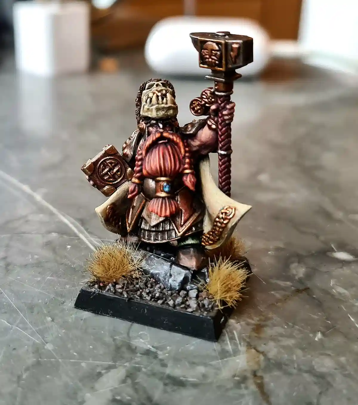 Dwarf Runesmith sporting an Ork Skull Helmet