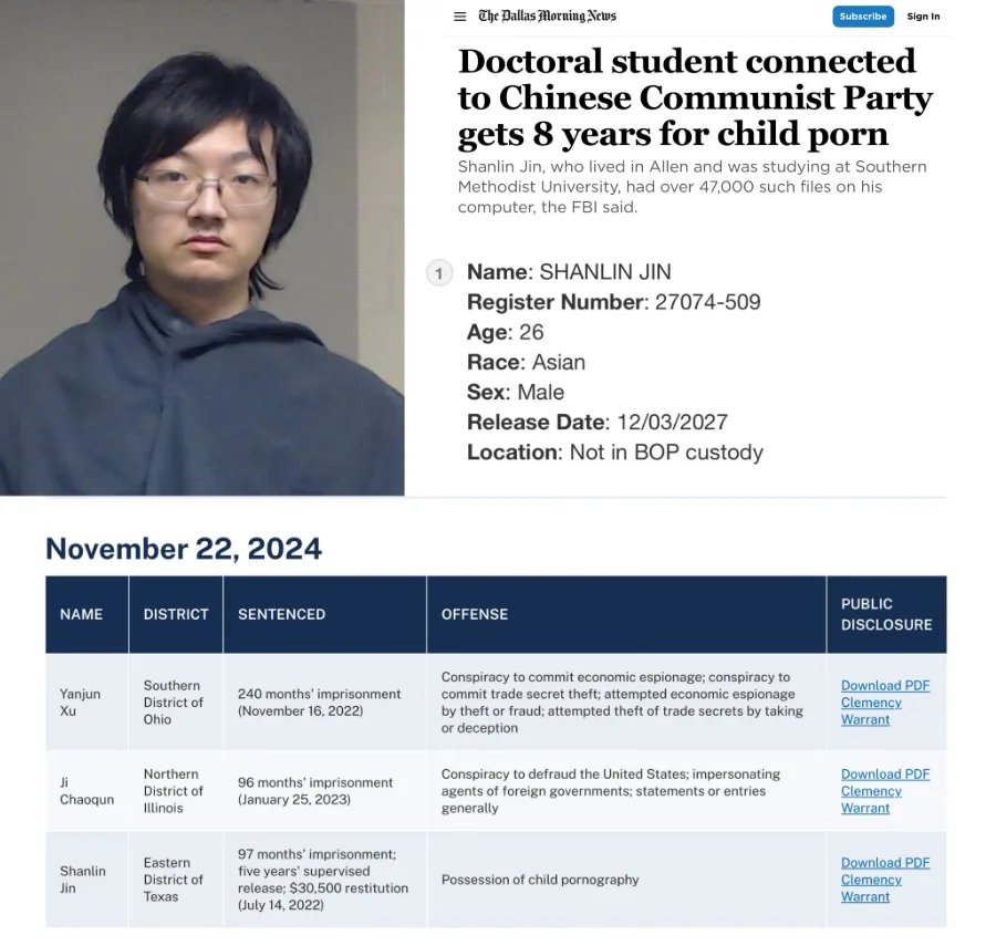 A mugshot of a young man with glasses and dark hair is shown next to a Dallas Morning News article. The article headline…