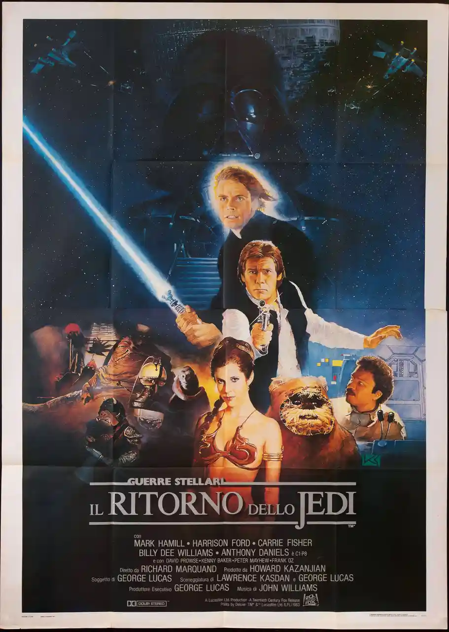 This is an Italian movie poster for 'Star Wars: Episode VI - Return of the Jedi,' featuring Darth Vader looming in the…